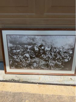Vintage Framed “Custer’s Last Rally” Monochrome Engraving Print