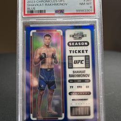 2023 Panini Chronicles UFC Optic Season Blue /99 #367 Shavkat Rakhmonov PSA 8