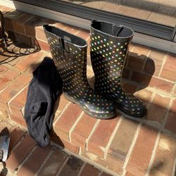 Black Polka Dot Rain/Gardening Boots