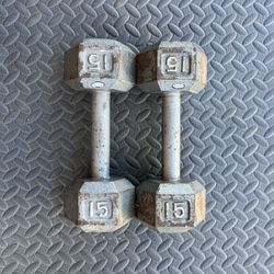 15 lb dumbbells dumbbell set 30 lbs total Cast Iron hex weights weight pair pounds pound  15lb 15lbs 30lbs