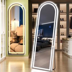 Arch Full Length Standing Mirror with LED Lights, 63"x20" Lighted Mirror with Dimming & 3 Color Lighting, Tall Mirror Full Body for Bedroom, Dressing