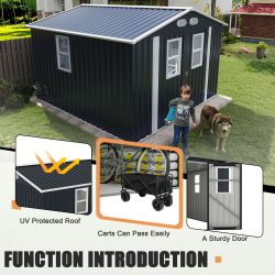 Outdoor Storage Shed, 8x8 protective film, four daylight Windows Lockable Doors,A practical and thoughtful gift,two colors can be freely selected dark