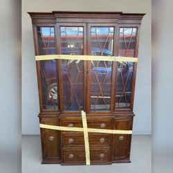 China Cabinet Dark Wood Glass Doors - Like New - Marcy, NY