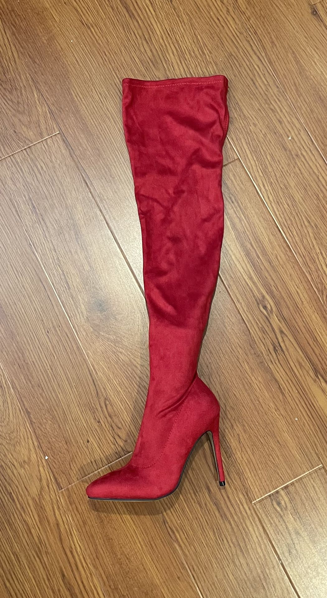 Thigh High Red Velvet Boots (Sz 6)