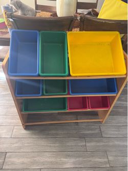 Kids Wooden Toy Storage Organizer with 9 Bins