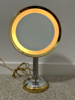 Vintage Lighted Magnifying Vanity Mirror – Brass & Chrome – Adjustable