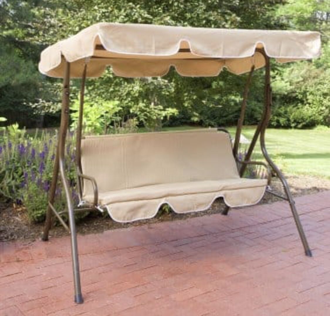 Porch/Patio 3 person swing with canopy-beige