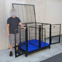(New in box) $280 X-Large 49” Heavy-Duty Folding Dog Cage 49x38x43” Two-Door Crate Kennel w/ Divider