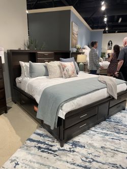 Dark Brown Queen Storage Bed