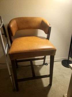 Vintage Mid-Century Style Tan Faux Leather Counter Stool