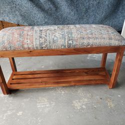 Retro Design Entry/Wet Room Ottoman Cushioned Bench Seat Padded Seat & Wood Shelf Under Storage