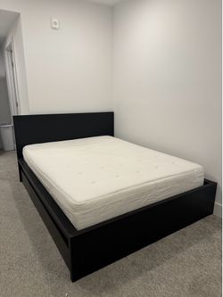 Black IKEA Malm bed Queen size with drawers and nightstand