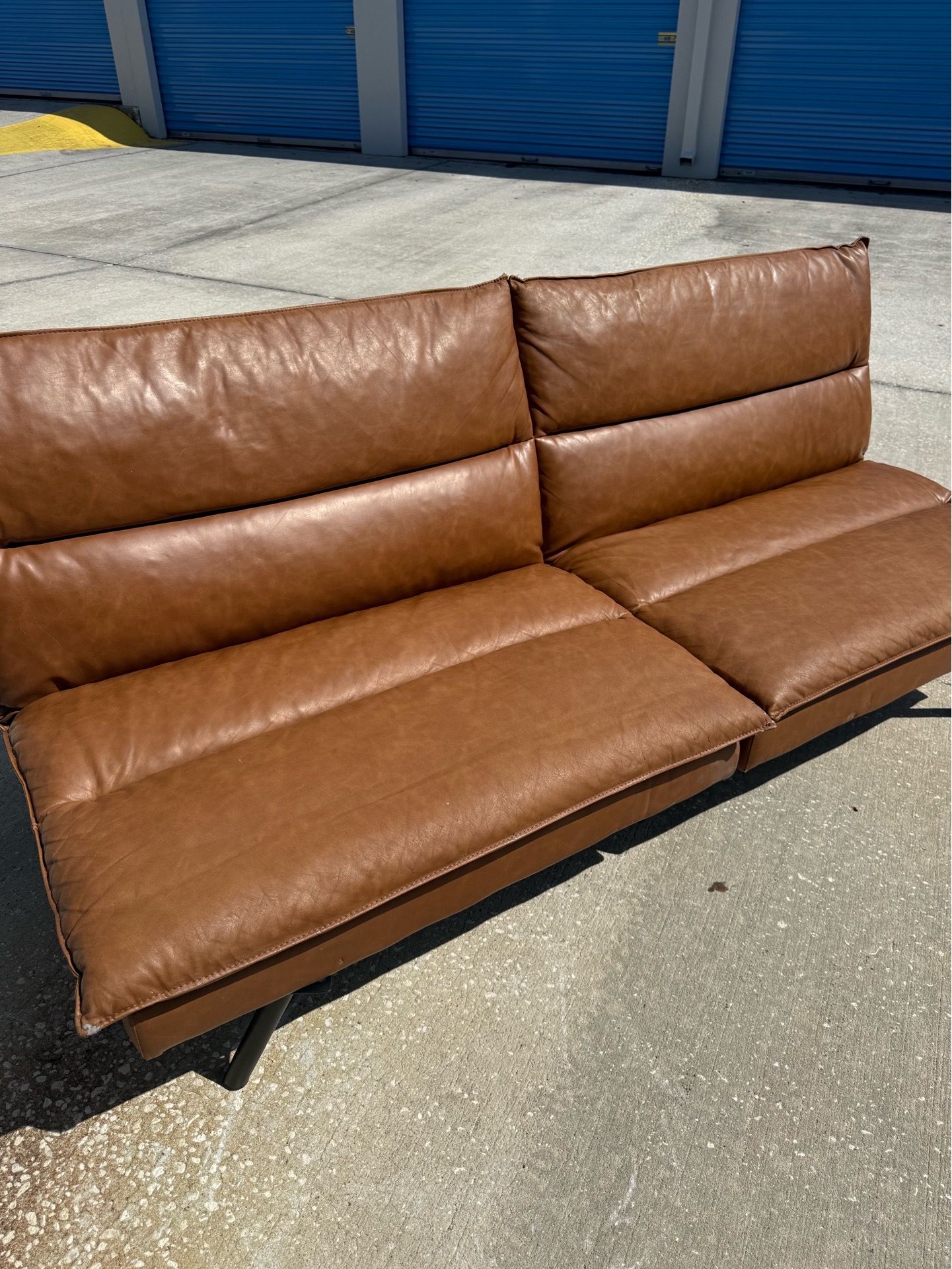 Modern Brown Faux Leather Futon Sofa Bed – Convertible