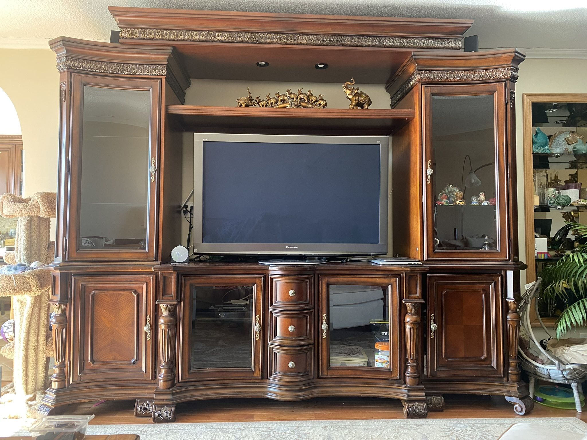 Brown Large Wood TV Stand, lot of storage space