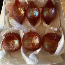 Handblown & Handpainted Glass Ornament Set Of 6!