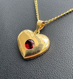 Jewelry 10k yellow gold Cuban chain ruby stone 1.00CTW  heart pendant necklace 24.25” 2.10mm