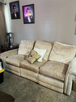 Cream Chenille Reclining Loveseat