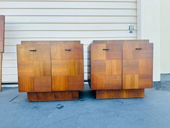 Lane Brutalist Mid Century Walnut Nightstands