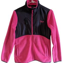 Fila Sport Pink and Gray Full Zip Faux Fur Athleisure Jacket Women's Size Small