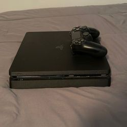 Ps4 With Two Controllers.Bkack And Blue Camouflage.