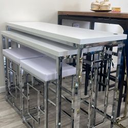 Juego de mesa multiusos de altura de mostrador blanco con puerto USB 