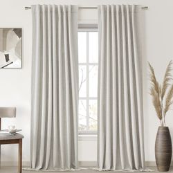 Linen Blackout Curtains for Living Room, (Natural, 52W x 90L)