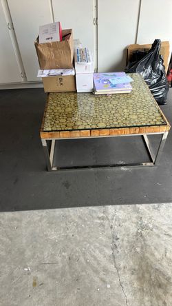 Wood Slice and Glass Top Coffee Table