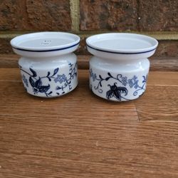 Pair of Colbalt Blue on White Pillar Candle Holders