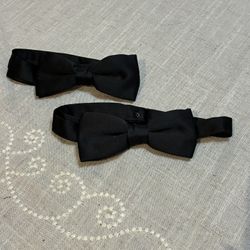 2pc Lot Black Satin Bow ties Adjustable Pre-Tied