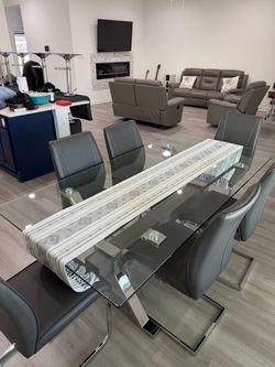 Glass Top Dining Table with 6 Chairs