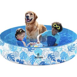 63"x63"x12" Foldable Kiddie Pool, Portable Hard Plastic Swimming Pool with Anti-Slip Thick PVC