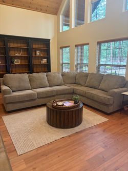 Large Gray Fabric L-Shaped Sectional Sofa
