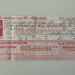 VINTAGE 1970 NON-RESIDENT DEER HUNTING LICENSE COLORADO