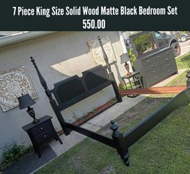 7 Piece King Size Solid Wood Matte Black Bedroom Set