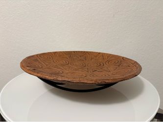 XO Pattern Terracotta Decorative Bowl on Black Metal Stand