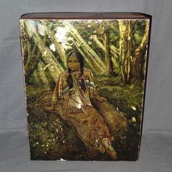 Vintage Cedar Trinket Box Velvet Lined Paul Bunyon Cook Shanty, Minoqua, WI 7.5x6x3"