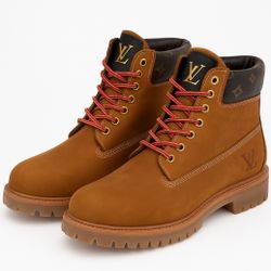 Stylish Brown Leather Work Boots – Designer Inspired – Size 11.5