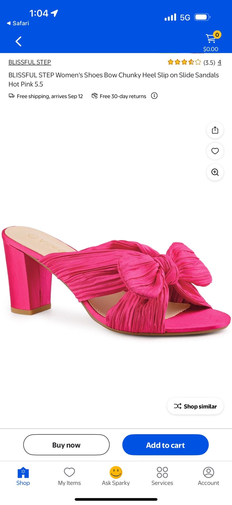 New With Box :Women's Shoes Bow Chunky Heel Slip on Slide Sandals Hot Pink 6.5