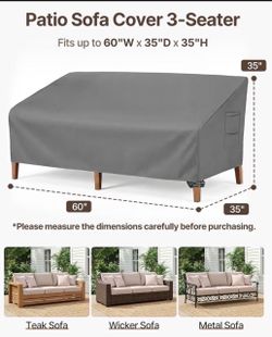 Patio Sofa Cover,3-seater, 60" Wx 35" Dx 35" H,Grey, 100% waterproof.