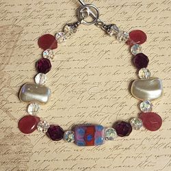 Sterling Silver Glass Beads And Rubies Bracelet