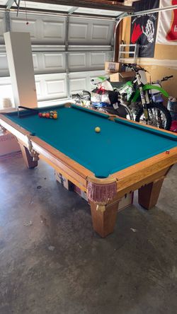 Real slate Pool Table with balls, rack, sticks and stick stand