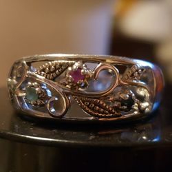 925 Silver Three Stone Floral Design Ring 