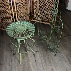 Wrought Iron Set - Plant Stand & Side Table