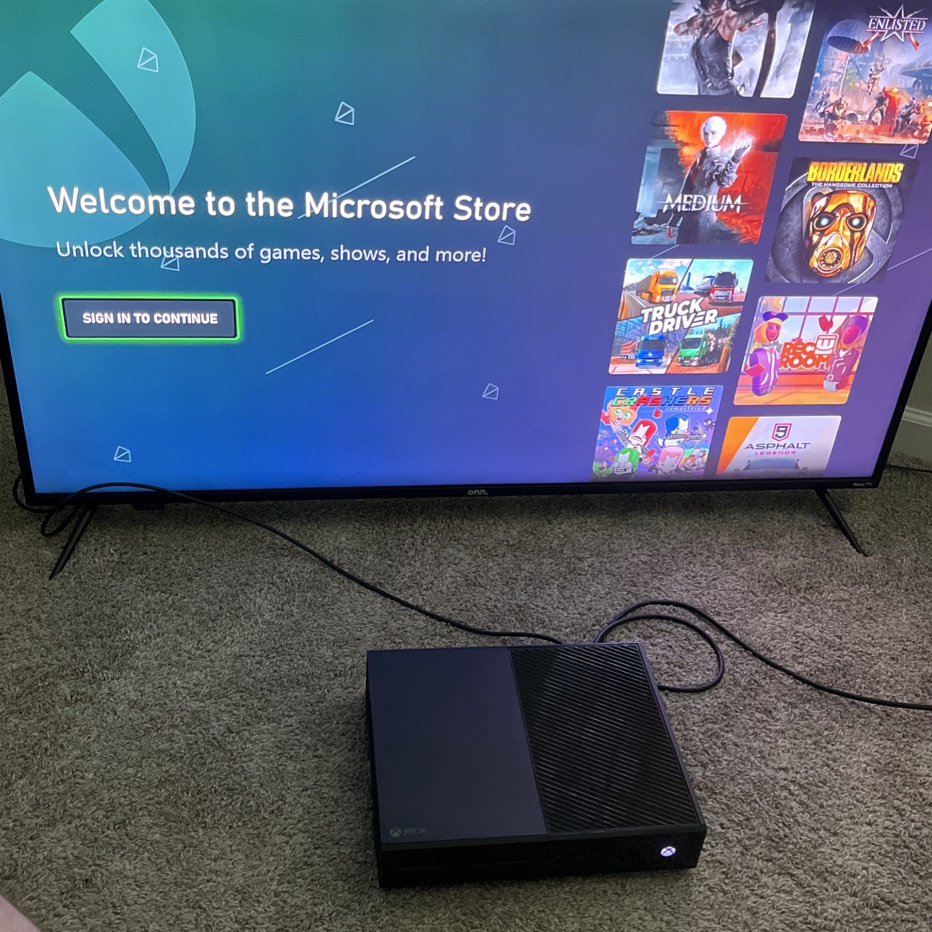 Xbox one with 55” Onn Roku TV
