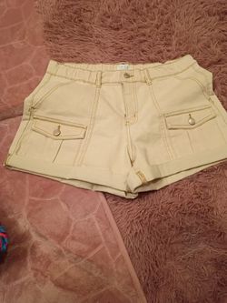 Cream Cargo Mini Shorts with Gold Hardware