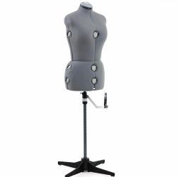 SINGER Female Adjustable Gray Dress Form Fits Sizes 10-18 Pinnable Mannequin Body Torso With 360 Degree Hem Guide, Foam-Backed Fabric Exterior, 12 Dia