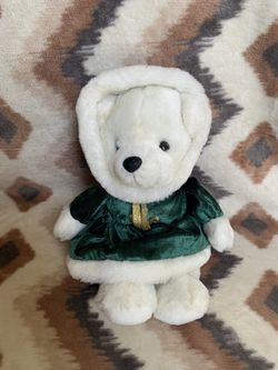 Vintage Polar Bear Chrisha Creations Christmas Plush Stuffed Animal 1988