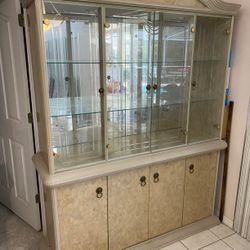 Large Vintage Glass China Cabinet / Display Hutch – Mirrored Back