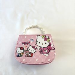 New!! Hello Kitty - Glossy Pink - Pearl Handle Purse  With Coin pocket with zipper & Purse Strap Inside