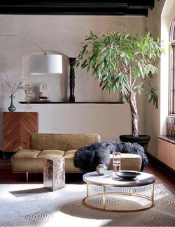 CB2 Smart 33" Round Marble Brass Coffee Table